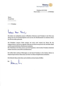 Referenz des Rotary Club Recklinghausen-Haard für Frank Paul